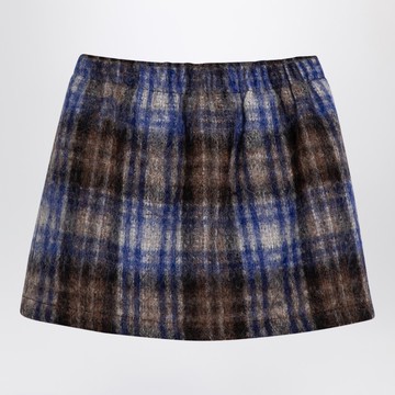 Grey/blue wool blend checked skirt