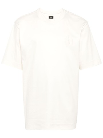 FENDI - logo-embroidered cotton T-shirt - men - Cotton - M - Neutrals