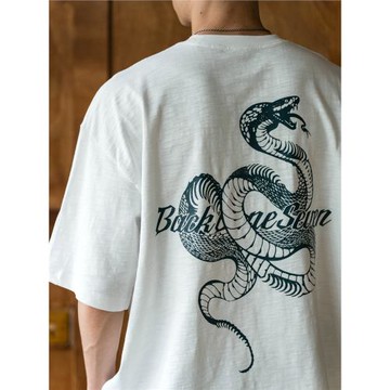 BackBoneSeven蛇骨印花竹節棉T恤300g重磅小領口寬松短袖日系紋理