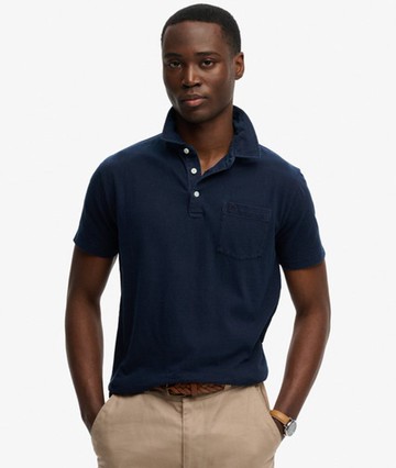 Superdry Men's Classic Cotton Linen Polo Shirt Navy Size: XL