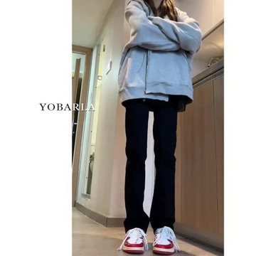 黑色牛仔褲女春季新款大碼胖mm高腰彈力顯瘦梨型身材窄版直筒褲子