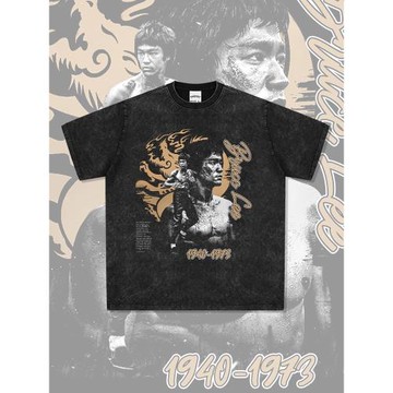 BC美式復古原創李小龍Brucelee街頭短袖t恤重磅長袖圓領連帽衛衣