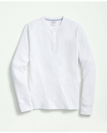 Brooks Brothers Men's Cotton Henley Long-Sleeve T-Shirt | White | Size 2XL