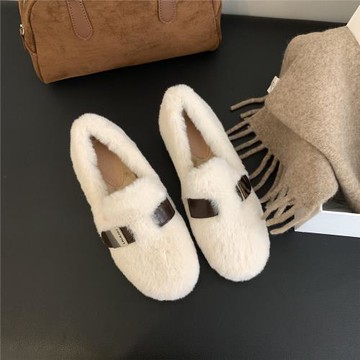 瑤瑤家毛毛鞋女內增高5厘米外穿新款仙女一腳蹬豆豆鞋冬加絨棉鞋