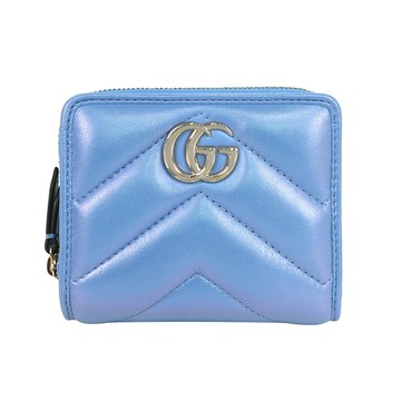 GUCCI GG Marmont 銀字二折釦式短夾(珠光藍) 795520 AADU1 4322