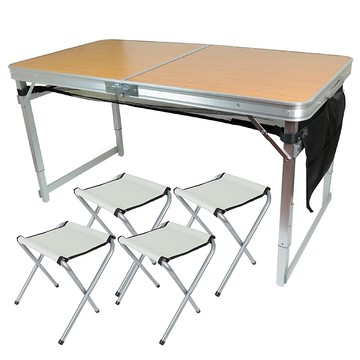 方管無傘孔鋁合金折疊桌椅組 含四椅 戶外露營便攜首選  竹紋  1組