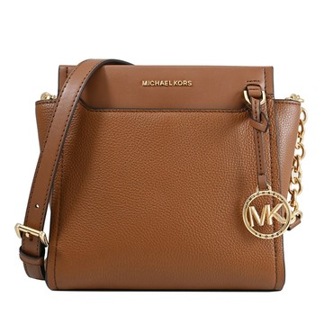 MICHAEL KORS GRAHAM 金屬LOGO荔枝皮革斜背包.深咖