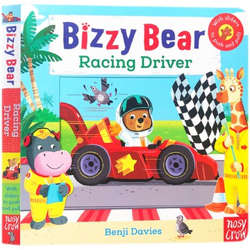 「送音頻」Bizzy Bear:Racing Driver 互動式繪本 推拉書 操作書 賽車 忙碌的小熊 有聲書 職業