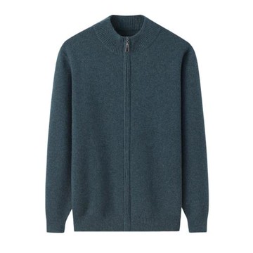 秋冬新款男士純羊絨立領拉鏈純色毛衣商務休閑加厚保暖針織開衫
