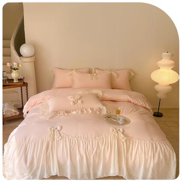 法式公主風床上四件套春夏雪紡紗浪漫花邊被套床單仙氣少女心床品