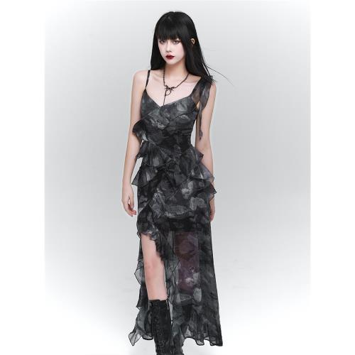 (免運)幽靈少女不規則裙擺吊帶連衣裙紫色長裙子夏演唱會辣妹穿搭音樂節