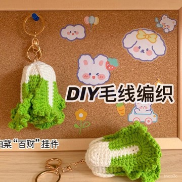 熱賣爆款手工毛綫編織diy材料包鈎針白菜創意仿真蔬菜青菜包包鑰匙扣掛件 UOMC