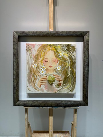 王咖咖 油畫 水晶 複合媒材 Dasiy 60x60cm