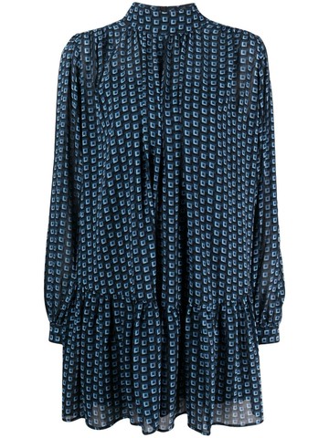 HUGO - geometric-print tiered mini dress - women - Recycled Polyester/Polyester/Polyester - 34 - Blue