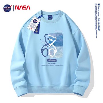 NASA春秋款圓領衛衣男女士冬季加絨加厚寬松情侶外套潮牌套頭上衣