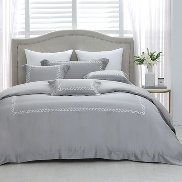 雙人兩用被套/ 天絲棉300織 純色刺繡/ 布魯灰 [鴻宇] 台灣製 - 2363