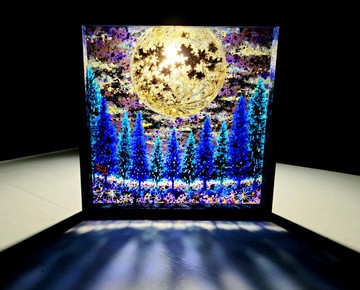 【寶石月夜 32cm】原創畫作一件 壓克力透明藝術 陰影畫作 居家裝飾 滿月 繪畫 夜空 星空
