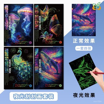 🎆臺灣夯貨✨新款夜光颳颳畫炫彩颳畫本成人減壓創意繪畫DIY手工節日禮物 JFCI MKSE
