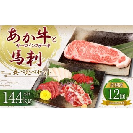 ふるさと納税  あか牛 サーロイン肉 1kg (5枚〜6枚) 馬刺し 200g 赤身 100g 霜降り 50g たてがみ 50g) 食べ比べ セット 熊本県高森町