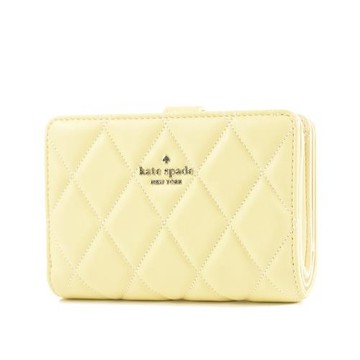 KATE SPADE 絎縫菱格紋對開釦式中夾-萊姆黃