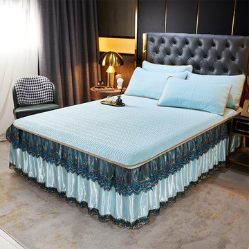 床裙款乳膠涼席三件套可脫卸機洗折疊加厚床罩式席子空調軟席套件