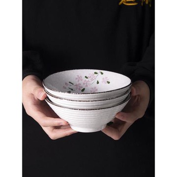 和風四季日式餐具雪花釉釉下彩陶瓷碗飯碗湯碗家用喇叭拉面斗笠碗