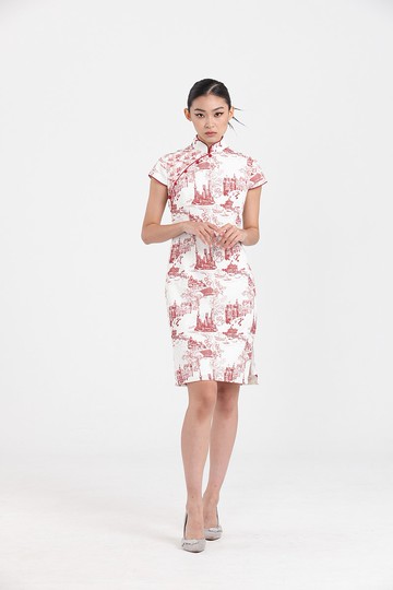 Yi-ming MABEL 上海印花旗袍 - 白/紅