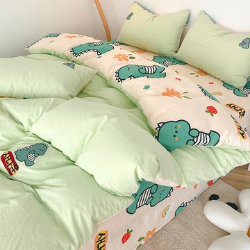 網紅款ins風純棉水洗棉床上四件套100全棉卡通被套床單三件套被罩