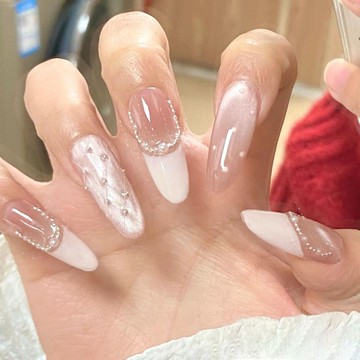 🎀可可精選🎀純手工美甲穿戴甲粉色法式貓眼菱格紋高級顯白小香風ins辣妹學生手工穿戴甲百搭美甲貼片顯白美甲片 BDYA