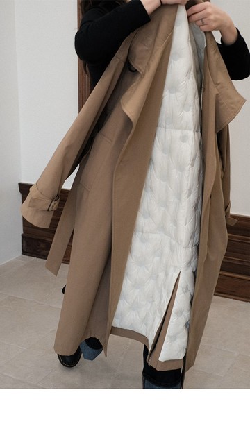 加厚簡約中長款風衣式羽絨棉服外套