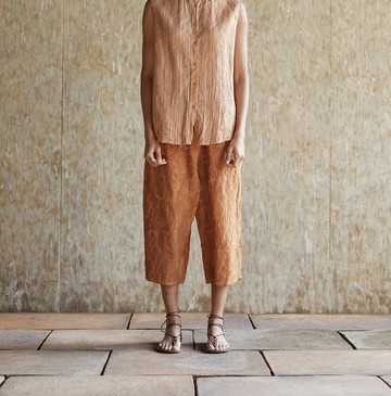 復古文青 桑蠶絲植物染褲子 直筒休閒褲