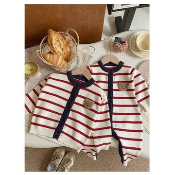 2026超火親子裝百搭毛衣小月齡秋冬裝小熊條紋母女母子針織開衫潮