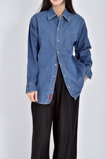 (M) arizona質感丹寧牛仔棉質純棉素面藍色長袖上衣