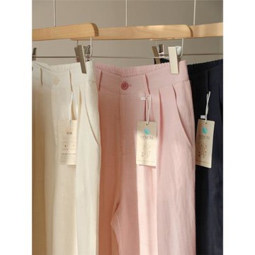 夏季新款天絲亞麻直筒褲女透氣柔軟垂感高腰寬松顯瘦休閑九分褲子