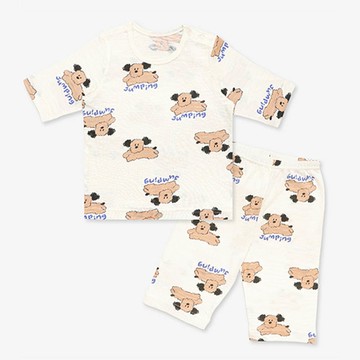 韓國 Mellisse - 韓製莫代爾透氣7分袖家居服-跳躍狗狗-米