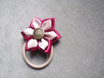 手作紫紅絲帶花髮飾 (髮夾/髮圈/胸針)