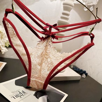 輕奢蕾絲內褲女士性感鏤空時尚中低腰透明透視誘惑純棉襠三角褲