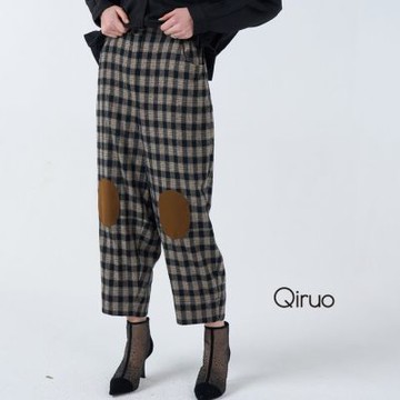 Qiruo 奇若秋冬專櫃黑格老爺褲7048C 九分長褲