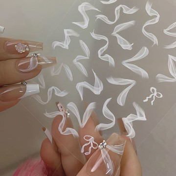 💛台灣有貨🚀🚀💛免運💛可開發票💛新款小紅書高級網紅絲綢霧飄帶美甲貼紙溫柔芭蕾美甲背膠貼紙