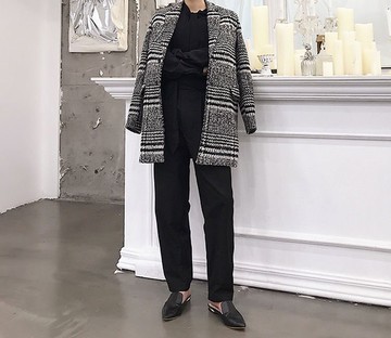 FINDSENSE G6 韓國時尚 復古千格毛呢大衣男中長款修身潮流帥氣呢子風衣外套