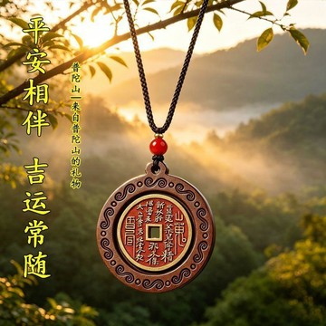 💥台灣出貨💥【普陀山】 桃木轉轉山 鬼花錢擺件 山鬼花錢掛飾 桃木工藝擺件 天官賜福圖案 本命年隨身