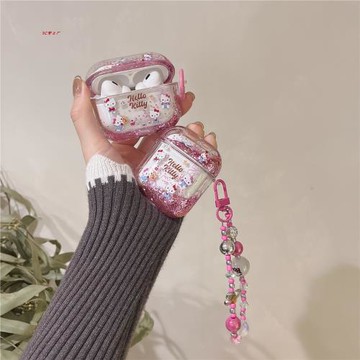 閃粉流沙卡通kt貓適用airpods4代保護套蘋果無線藍牙耳機套airpods pro2代保護殼airpods2/3代手鏈ipods包