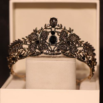 黑色皇冠頭飾公主大氣立體花朵造型公主生日禮物新娘成年古銅復古