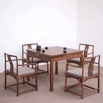 免運 開發票 中式實木榆木方桌四方餐桌椅棋牌組合正方形八仙桌茶館茶桌 快速出貨