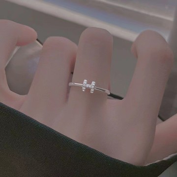 🎉台灣現貨 H字母戒指 英文戒指 銀色戒指 立體戒指 韓版戒指 微鑲鋯石戒子 細戒 無名指食指戒指開口可調整指環 禮物