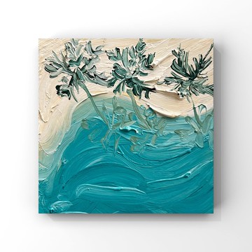 馬爾地夫海灘油畫棕櫚樹的頂部視圖原創藝術綠松石米色