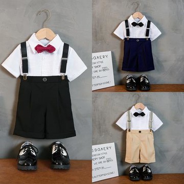 兒童背帶褲套裝夏季英倫中小童幼兒園演出表演男童西裝主持人禮服