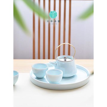 青瓷干泡功夫茶具提梁壺茶杯茶盤套裝創意家用陶瓷茶道一壺二杯