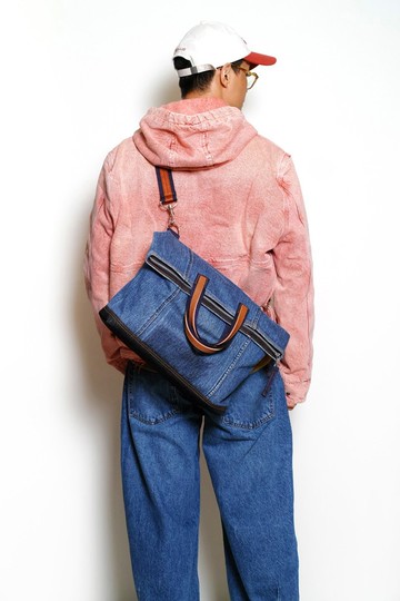 RIVER-手做真皮牛仔褲改造丹寧帆布折蓋式手提/斜側揹/筆電包