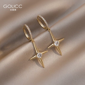 十字架耳環女2020新款潮高級感鋯石星星耳墜冷淡風甜酷顯臉瘦耳飾